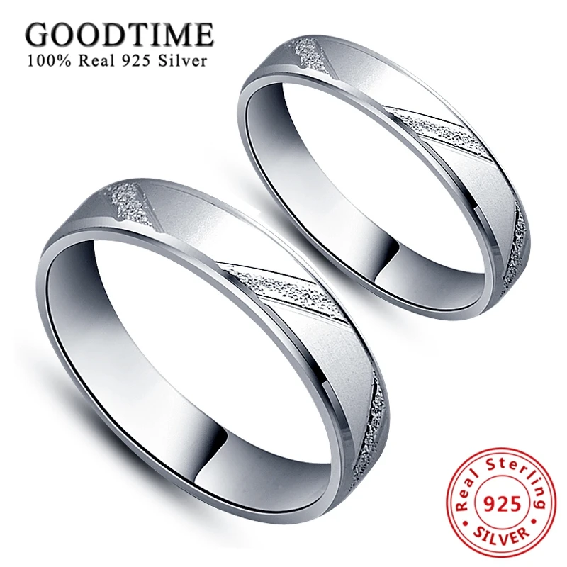 Trendy Wedding Rings Pure 100% 925 Sterling Silver Jewelry Accessories Lovers Micro Scrub Silver Couple Rings for Women / Men