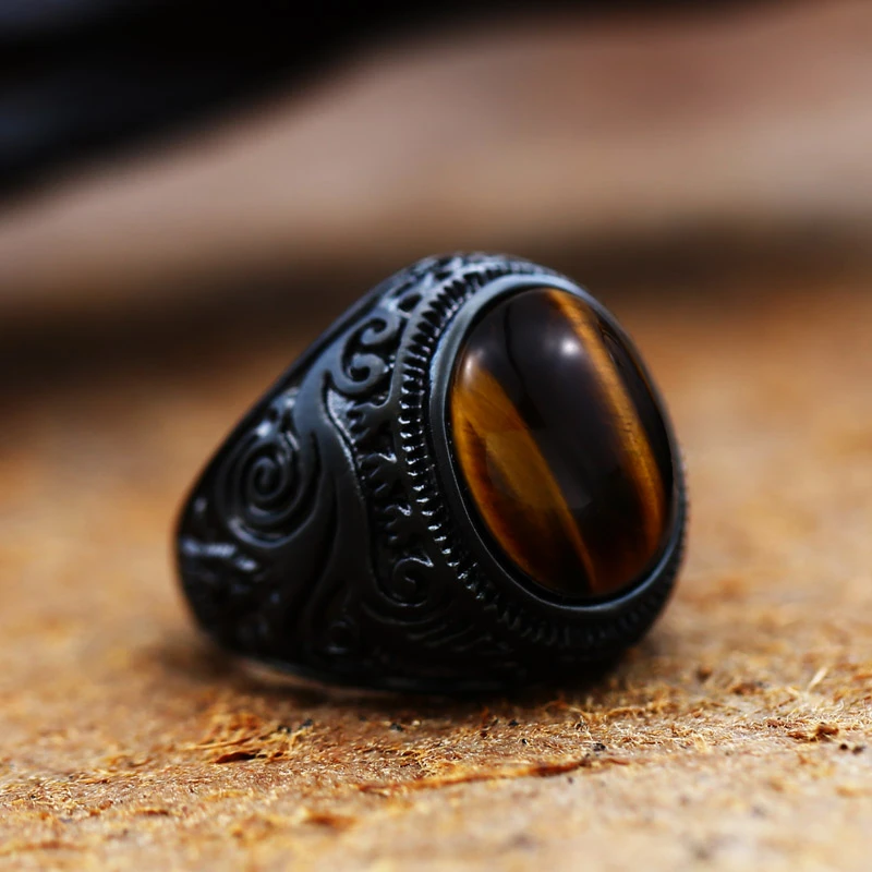 Beier 316L stainless steel Vintage White and Tiger Eye Brown Eye Men's Ring Fashion High Quality Jewellery LLBR8-699R