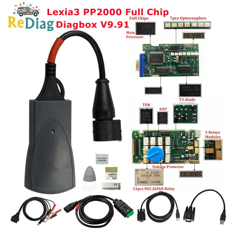 Professional Diagnostic Tool Full Chips Lexia3 PP2000 OBD2 Diagbox V9.91 Firmware 9218165C For Citroen&Peugeot Lexia 3 V48/V25