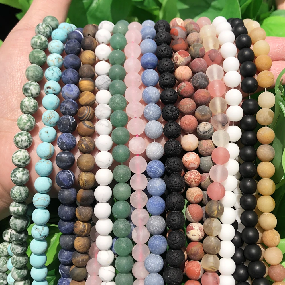 Wholesale Dull Polish Matte Agates Jada Round Loose Beads For Jewelry Making Natural Stone DIY Bracelet Necklace 4/6/8/10MM 15''