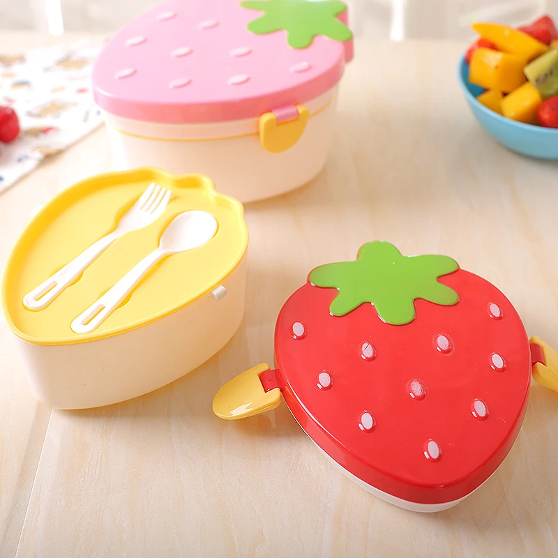 500ml Strawberry Shape Lunch Box,2 Layer Food Fruit Storage Bento Boxs Red Pink Microwave Tableware Kid Cute School Bowl