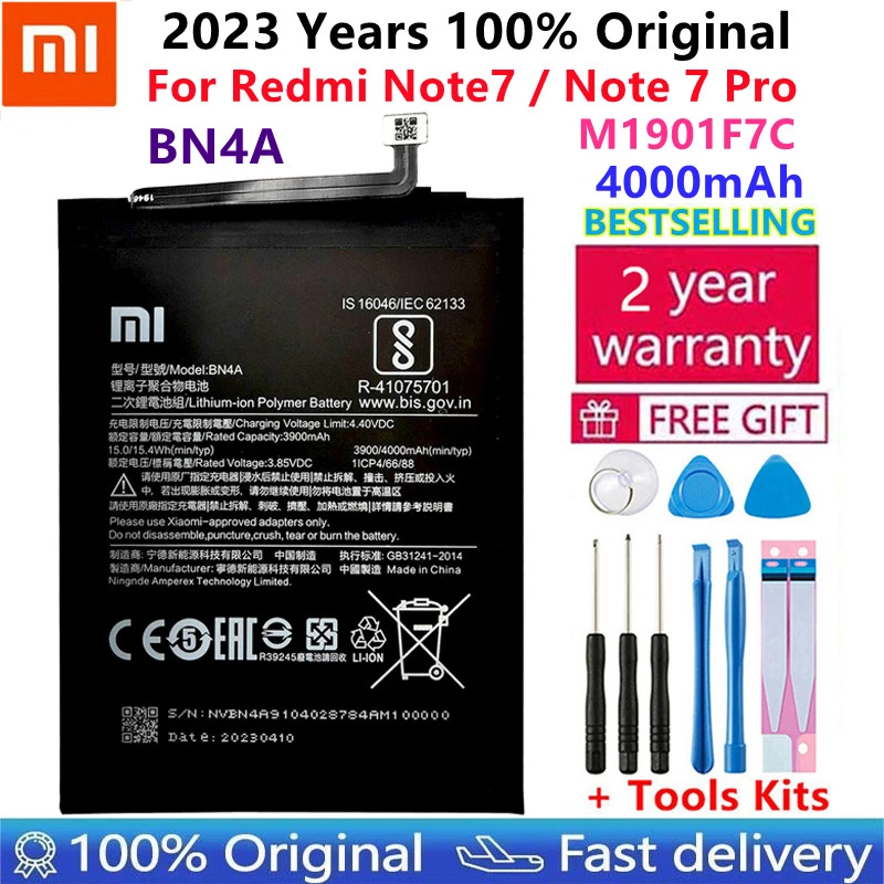 2021 original Battery 4000mAh BN4A Phone Batteries For Xiaomi Redmi Note7 Note 7 Pro M1901F7C Genuine Phone Battery + Free Tools