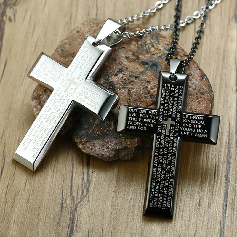 Vnox Big Cross Necklaces for Men Women,Stainless Steel Religion Christ Jesus Crucifix Prayer God Faith Statement Gothic Pendant