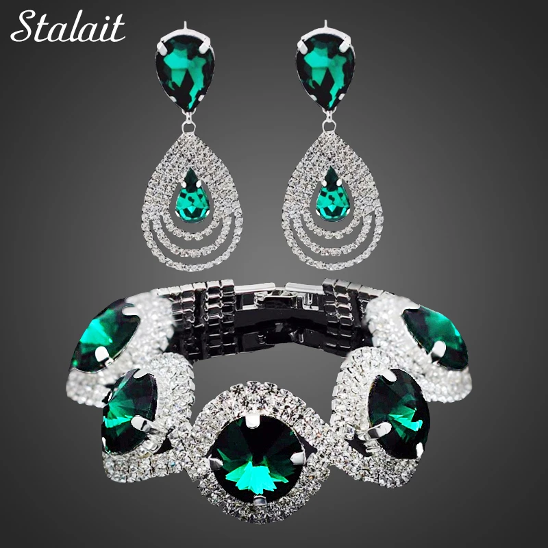 2021 Wedding Bridal Jewelry Sets For Women Rhinestone Crystal Jewelry Set Bracelet Earrings Female Set 2 Pcs Indian Accessories