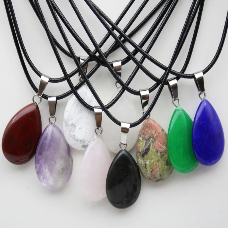 natural stone Water drople pendant quartz crystal agates turquoises malachite stone  for diy Jewelry making necklace Accessories