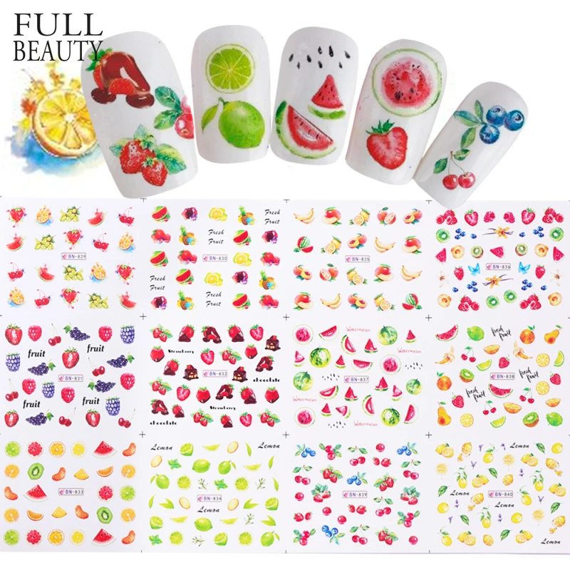 12 Designs Nail Water Sticker Set Fruit Lemon Slider Nail Art Transfer Decals Colorful Spring Manicure Decorations CHBN829-840-1