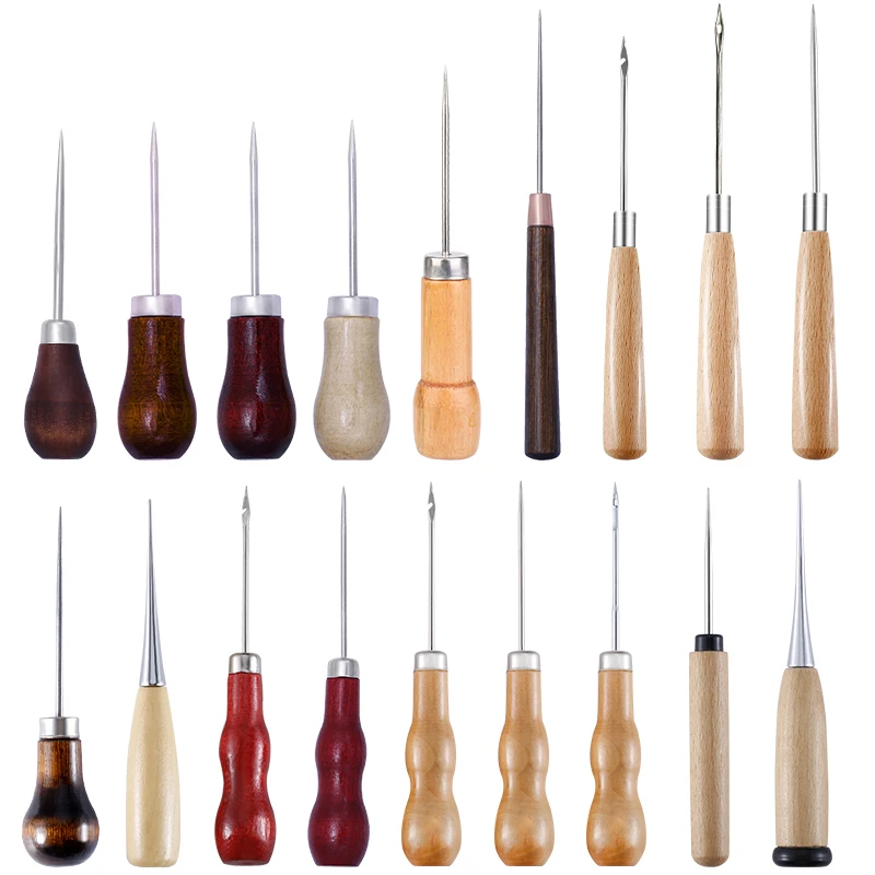 LMDZ Complete Awl Set Wooden Handle Metal Needle Leather Stitching Awls for Home Sewing Leather Making and Hole Punching