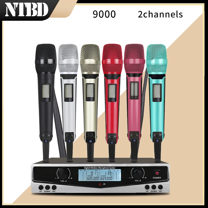 NTBD SKM9100 Stage Performance Home KTV High Quality UHF Professional Dual Wireless Microphone System Dynamic Long Distance