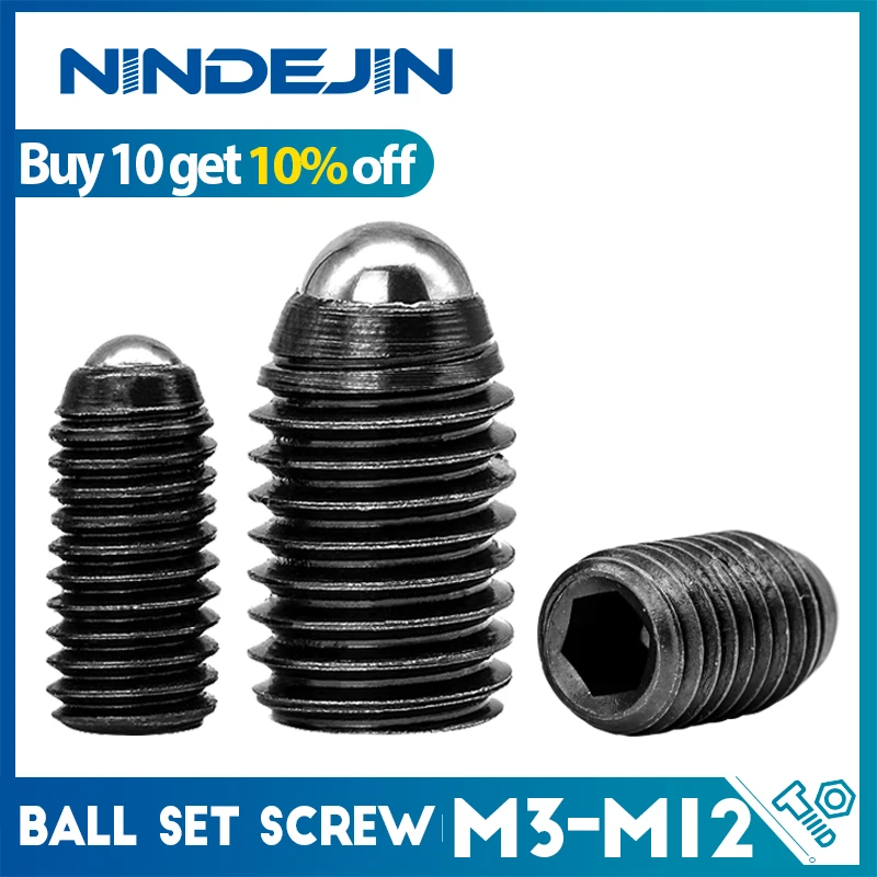 NINDEJIN 4-30pcs Hex Hexagon Socket Ball Point Set Screw Carbon Steel M2/M3/M4/M5/M8/M10/M12 Spring Ball Plunger Set Screw