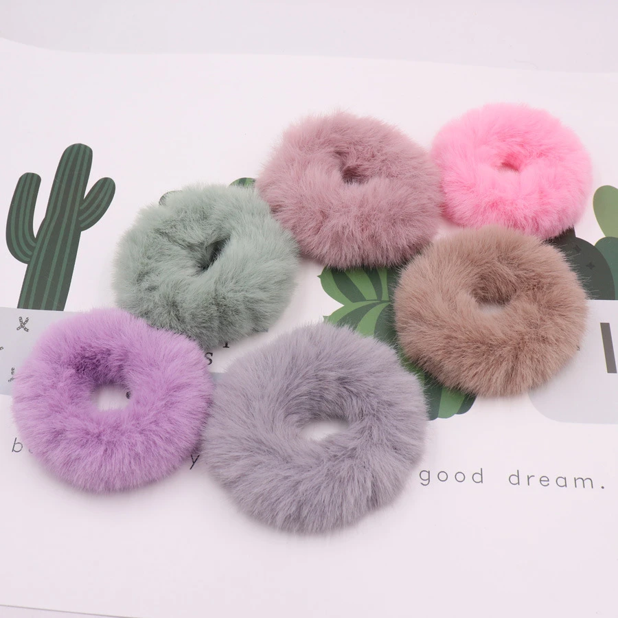 Fashion Girls Elastic Faux Rabbit Fur Scrunchie Hair Rope Mink fur Ponytail Holder Elastic Plush Hair Ring Hair Accessories t19