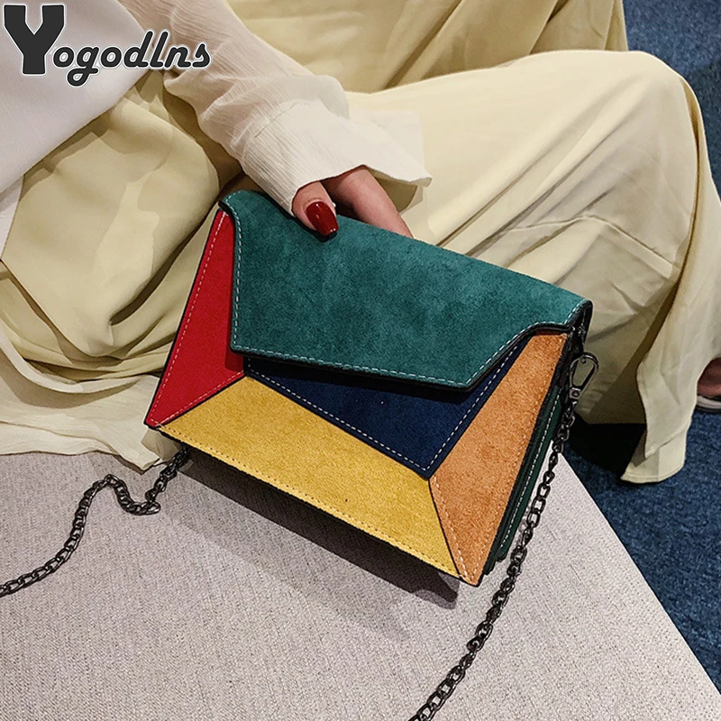 Fashion Quality Leather Patchwork Women Messenger Bag Female Chain Strap Shoulder Bag Small Criss-Cross Ladies' Flap Bag