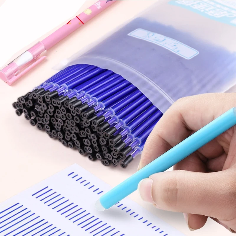 100pcs/bag Magic Erasable Gel Pen Refills Needle 0.5mm Black / Blue Ink Erasable Pens With Eraser Set Office School Supplies