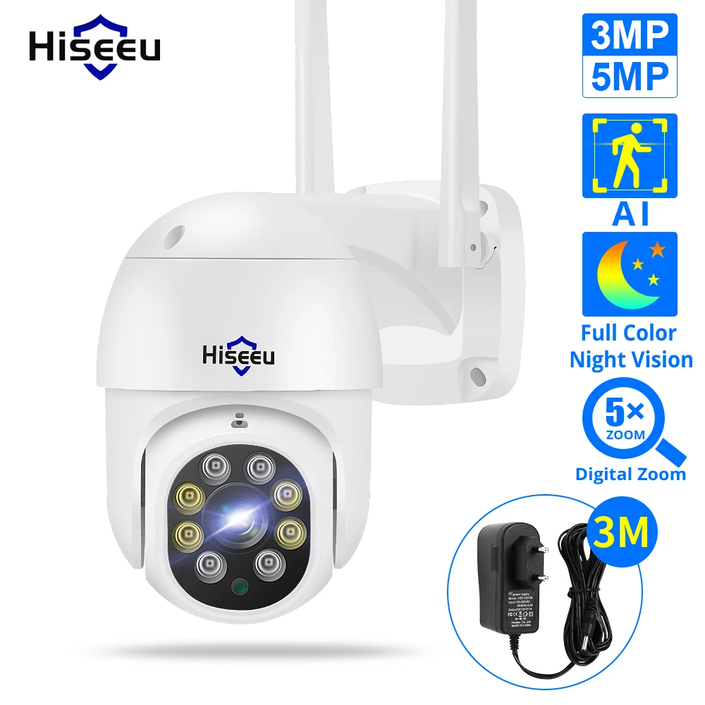 Hiseeu PTZ WIFI IP Dome 3MP Camera 2MP 1080P Outdoor Waterproof Security Speed Camera SD Card Wireless IP Camera App View