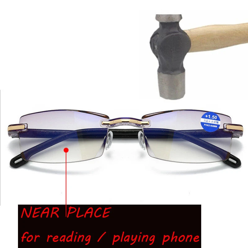 Men Rimless Reading Glasses Bifocal Far Near Anti Blue Light Magnification Women Presbyopic Glasses Multi-focus reading glasses