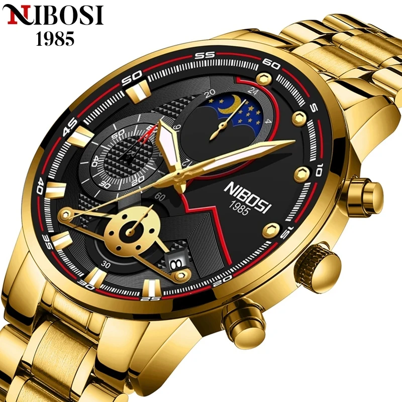 NIBOSI 2021 Men Watch Top Luxury Brand Quartz Mens Watches Chronograph Sport Wristwatch Man Stainless Steel Relogio Masculino
