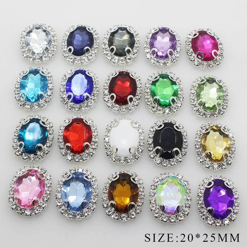 NEW 10pcs/set 20*25MM Oval Acrylic Rhinestone Buttons Snap Flat Back Button for Scarpbooking Wedding Hair Accessories Decorative