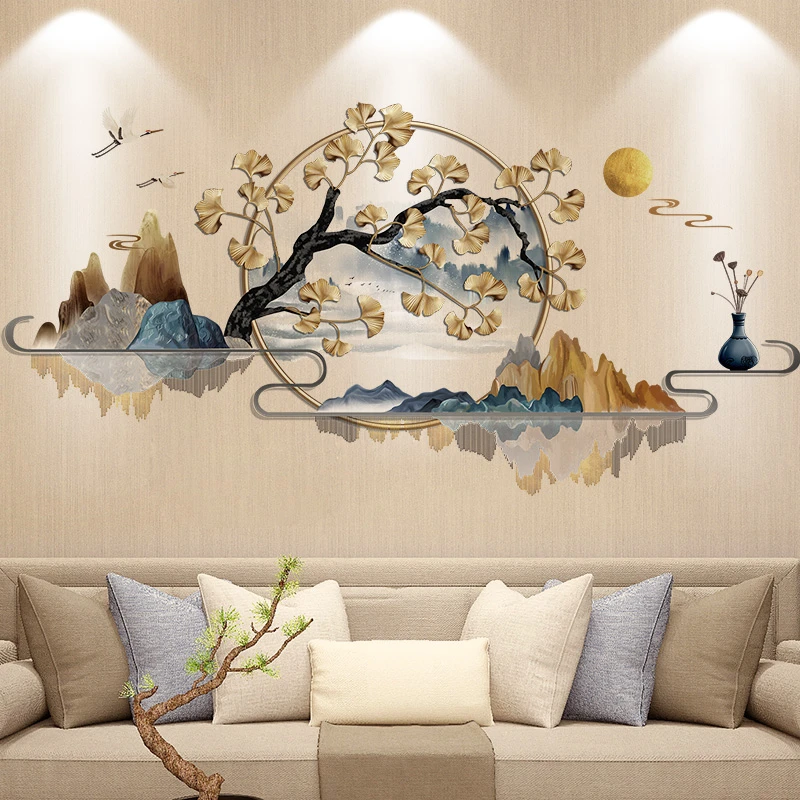 Chinese Style Ink Painting Landscape Wall Sticker Ginkgo Tree Home Decor Art Vinyl Wall Decal Mural Living Room Decor Wallpaper