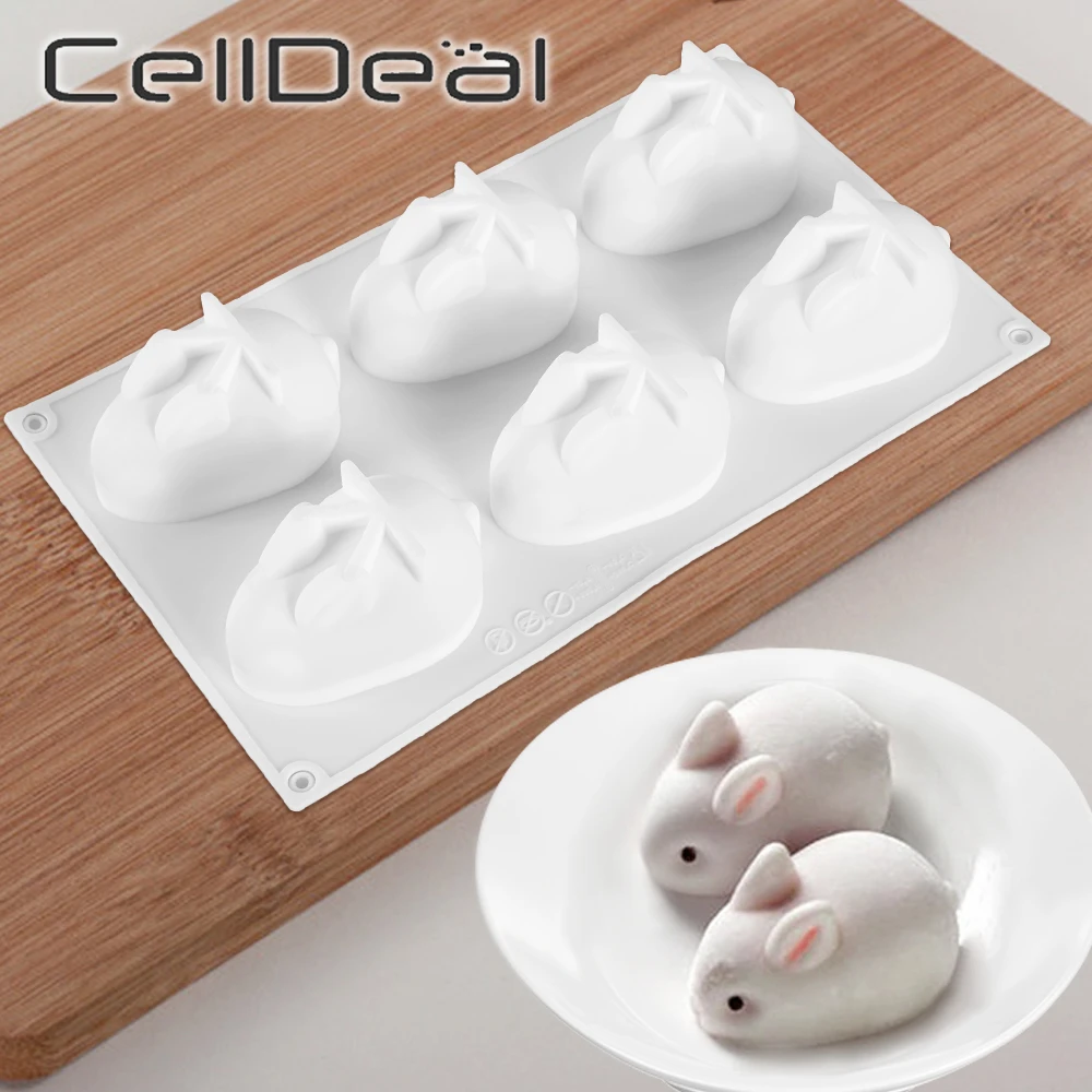 3D Rabbit Shape Silicone Cake Mold 6-cavity Mousse Dessert Baking Bunny Mold Chocolate Bakeware Pastry Decorating DIY Mould