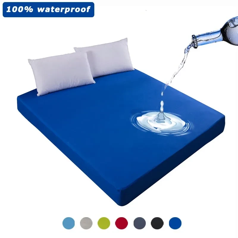 Waterproof Mattress Cover Solid Color Bed Fitted Sheet Protector Anti-Dust Against Mites and Bacteria Fitted Sheet Multi Size