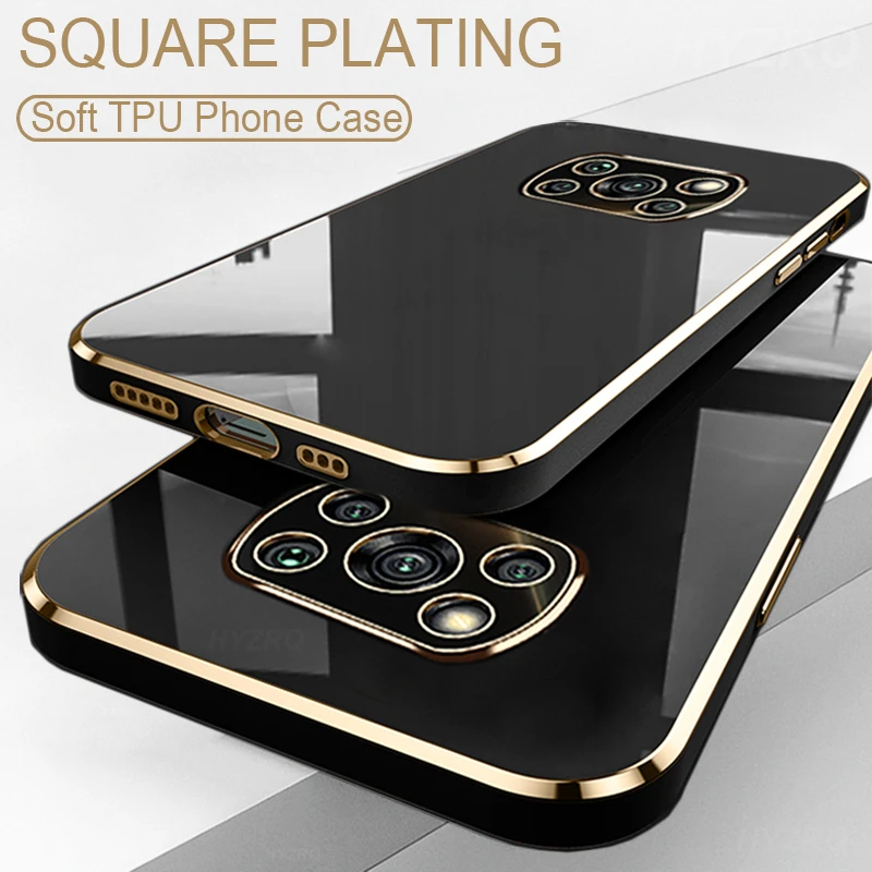 Luxury Square Plating Case For XiaoMi POCO X3 Pro NFC Case Soft Silicone Back Cover For XiaoMi POCO F3 M2 M3 Pro Cover Case