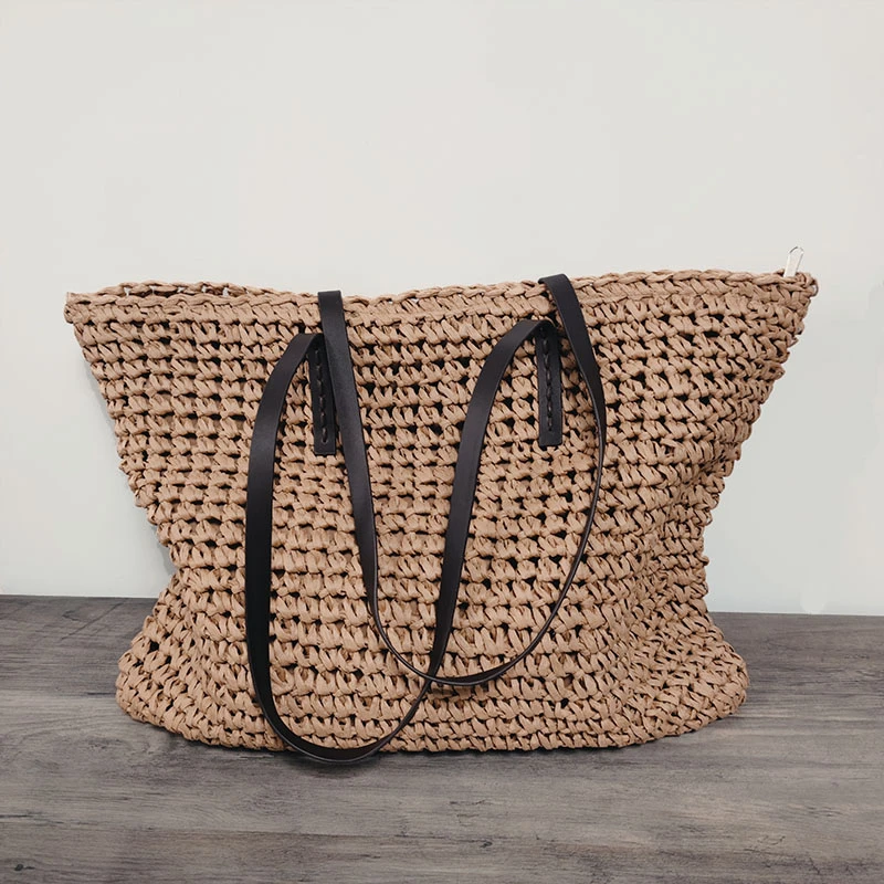Woven Straw Beach Bags Summer Women Handmade Large Capacity Handbag Bohemian Travel Female Shopper Shoulder Bag Casual Tote