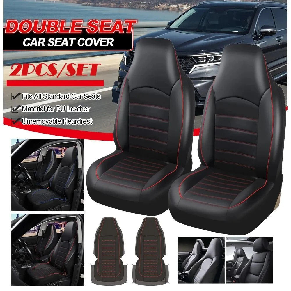 Universal PU Leather Car Front Seat Covers High Back Bucket Seat Cover Fit Most Cars, Trucks, SUVS, 2 PCS Auto Seat Covers