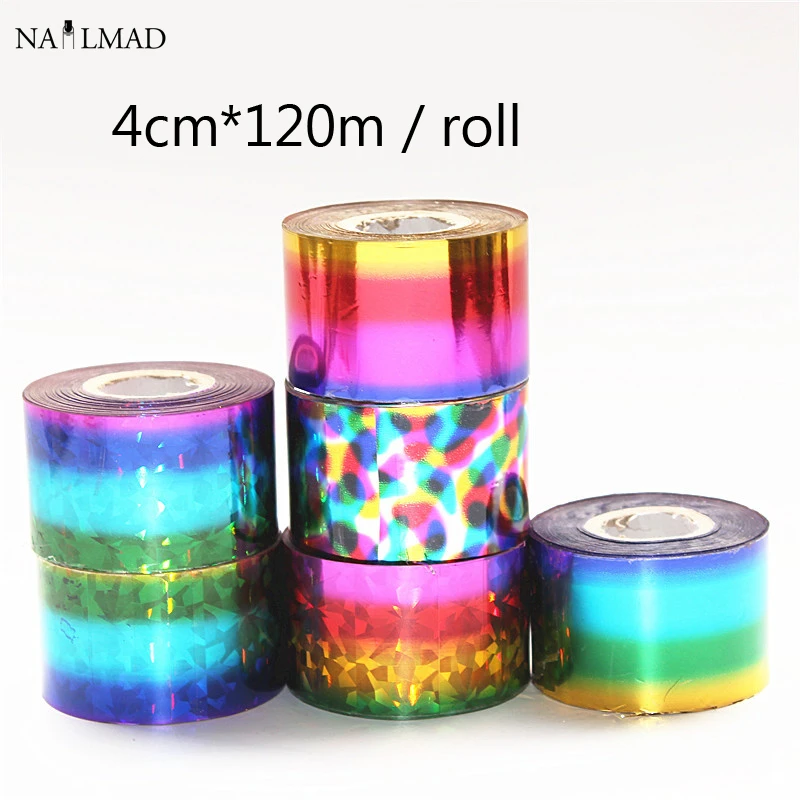 120m x 4cm Fantasy Starry Holo Nail Foils Metal Color Matte Nail Transfer Foil Slider Decals Laser Holographic Silver Foils