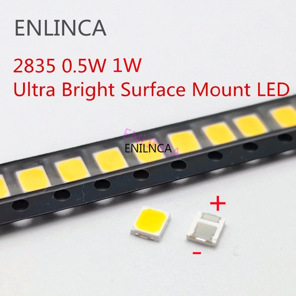 100pcs SMD LED 2835 White Chip 0.5 W 3V 6V 9V 18V 50-55LM Ultra Bright Surface Mount LED Light Emitting Diode Lamp