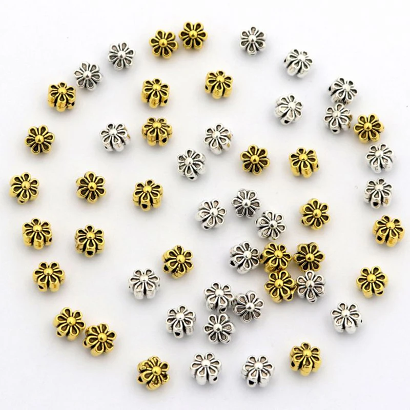 50pcs Tibetan Silver Seed Spacer Flower Metal Beads For Jewelry Making handmade Diy Bracelet Necklace Accessories Wholesale