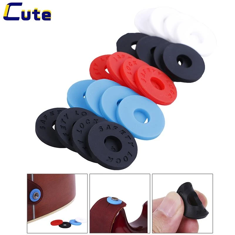 4pcs Guitar Strap Block Rubber Safety Lock Washer Acoustic Guitar Bass Ukulele Accessories
