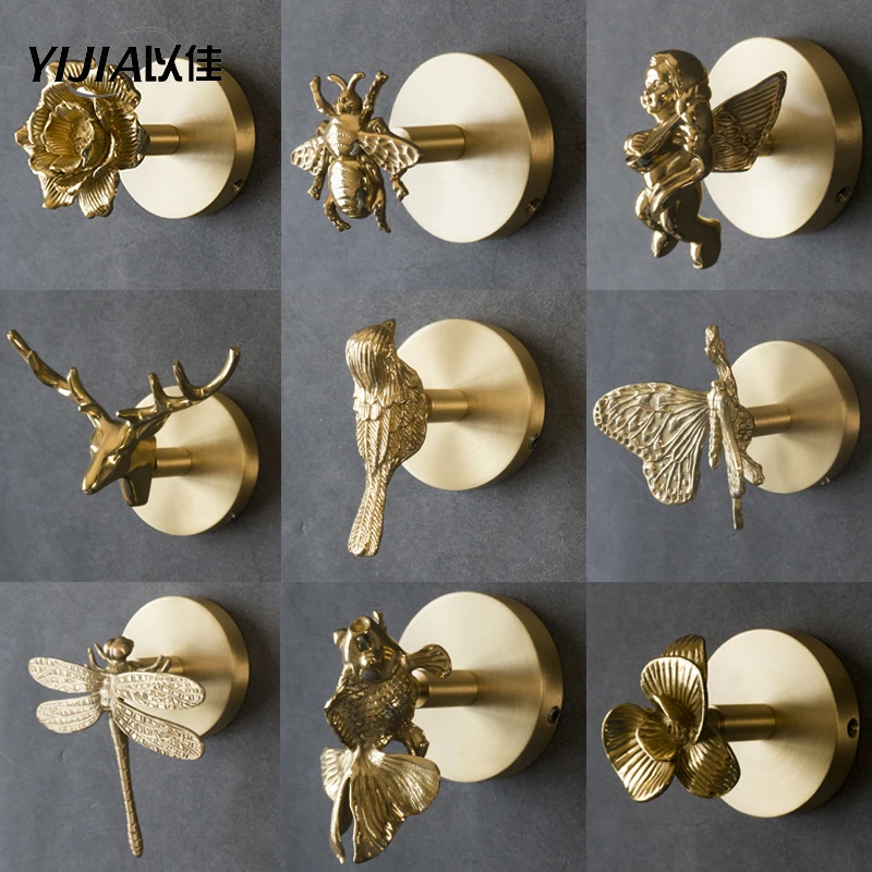 Nordic retro brass animal design coat hook porch door bathroom wall hanging coat hook wall decoration