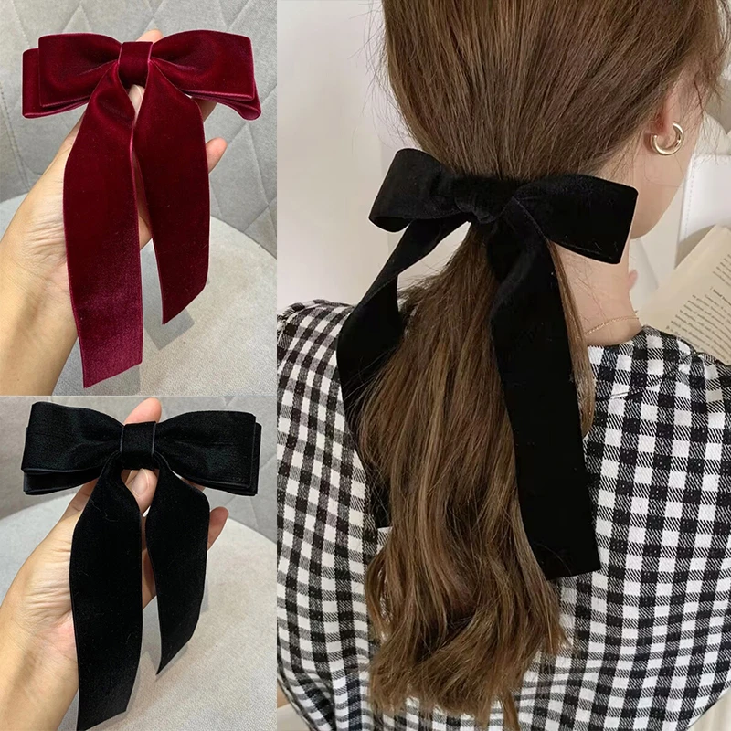 Black Solid Hair Bow Hairpins Women Elegant Velvet Hair Clips Barrettes Bowknot Hairpin Hair Accessories Girls Hair Barrettes