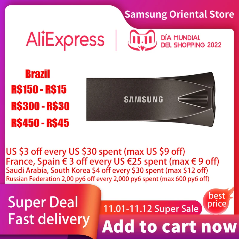 SAMSUNG USB Flash Drive Disk BAR PLUS 32GB 64GB 128GB 256GB USB3.1 pen drive up to 400MB/S  pendrive memory USB flash disk