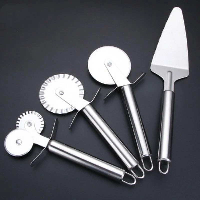 4 Patterns Stainless Steel Pizza Cutter Double Roller Pizza Knife Cutter Pastry Pasta Dough Crimper Kitchen Pizza Tools