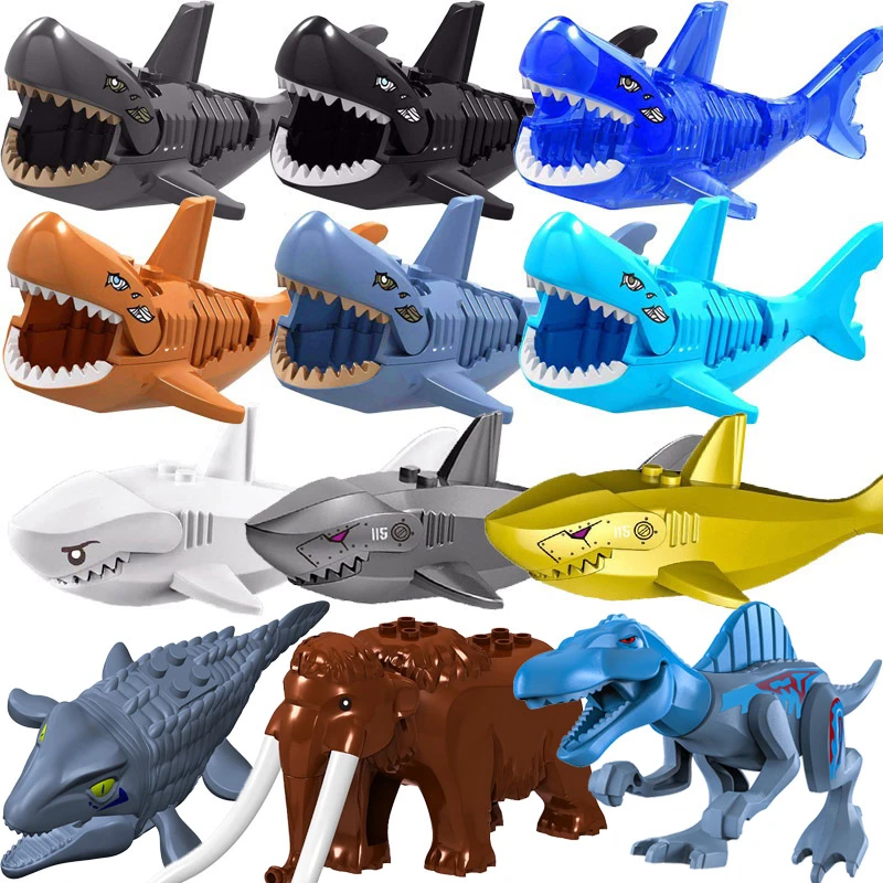 Animals Tiger Leopard Bear Elephant Caribbean Ghost Shark Dinosaurs Model Building Blocks Enlighten Figure Toys For Children