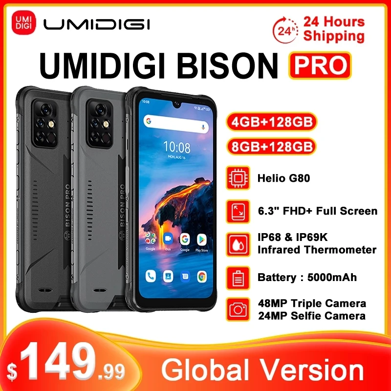 [In Stock] UMIDIGI BISON Pro Global Version Smartphone 4/8GB+128GB Helio G80 IP68IP69K 48MP Camera 6.3