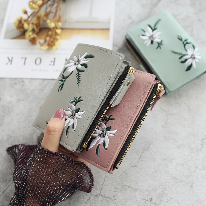 New Women's Wallets Print Flower Short Wallet For printing Zipper Mini Coin Purse Ladies Small Wallet Female Leather Card Holder
