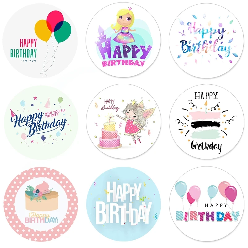 Happy Birthday Round Seal Sticker Paper Adhesive Stickers Tape Label For Homemade Bakery Gift Packaging Scrapbooking Kids Party