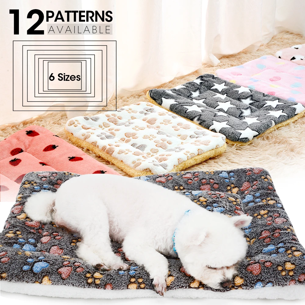 Soft Fleece Dog Bed Mat Paw Footprint Washable Pet Bed Blanket Warm Sleeping Cats Cushion Couch For Dogs Cat Pet Accessories