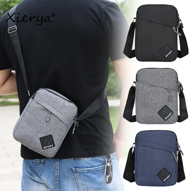 Xierya Men Messenger Bags Canvas Shoulder Bag Mens Simple Waterproof Crossbody Bag Travel Mini Satchel Bag for Man Waist Packet