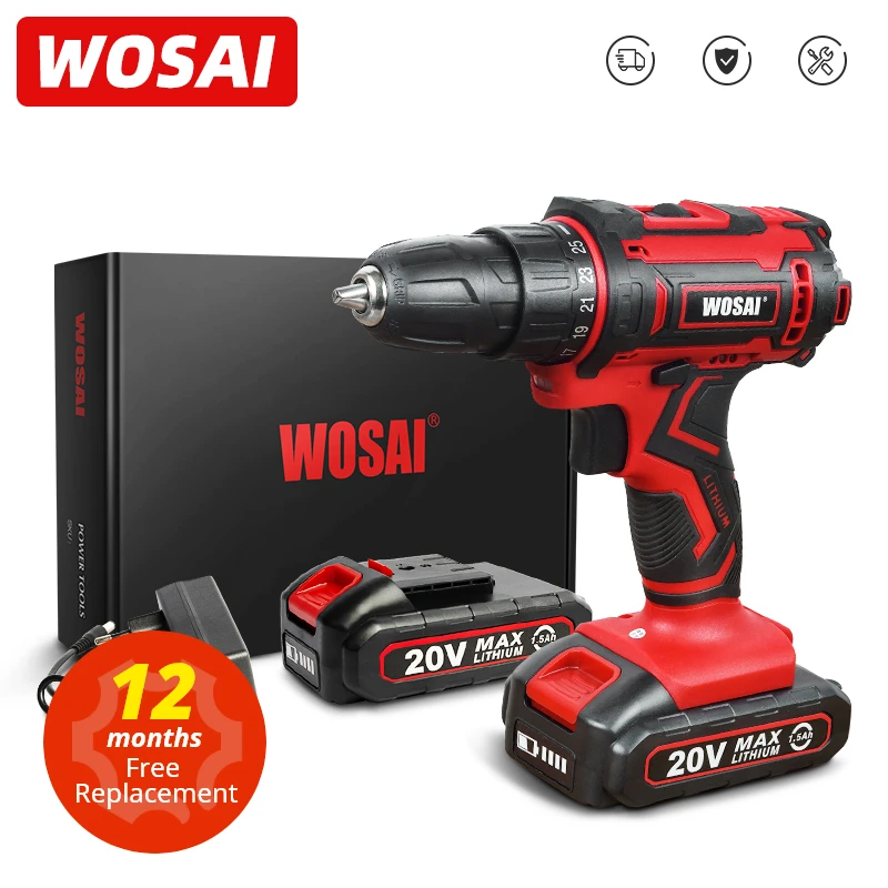 WOSAI 20V QY Series Cordless Screwdriver Electric Drill Electrical Screwdriver lithium-ion Battery Hand Driver Drill 3/8-Inch