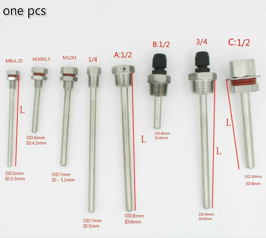 Thermowell Thermocouple Length L30-L500mm thread  1/4