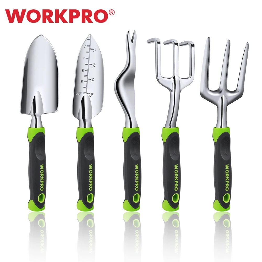 WORKPRO 5 PC Garden Tool Set Cast Aluminum Outdoor Gardening Work Hand Tools Kit  for Men and Women Including Trowel