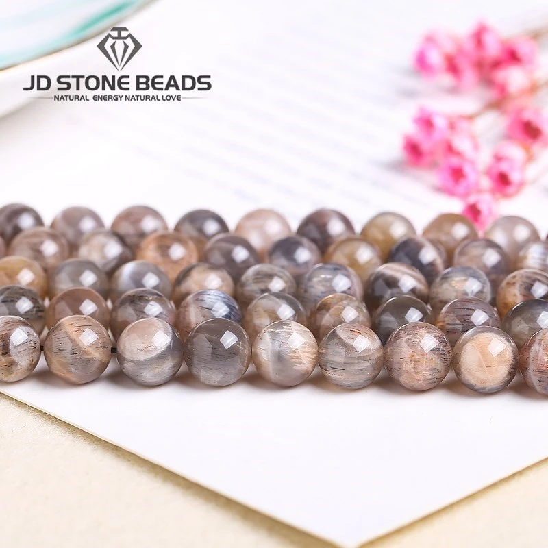 High Quality Natural Black Moonstone 4 6 8 10mm Pick Size For Gemstone DIY Men Women Natural Stone BraceletsGiifts