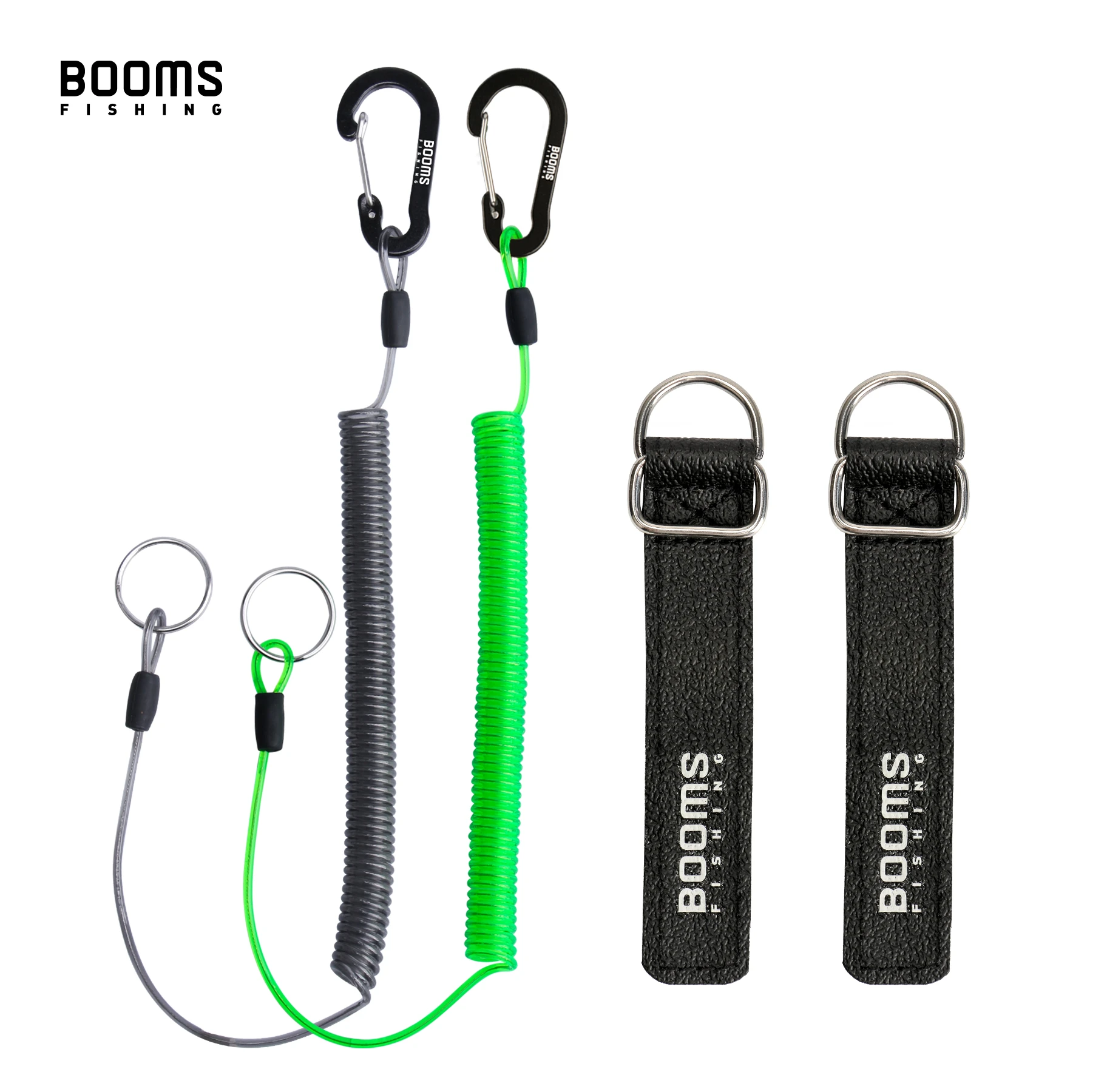 Booms Fishing T01 Fishing Coiled Lanyards with Rod Tie Beltb Fishing Lanyard  for Boating Ropes with Camping Carabiner Tools