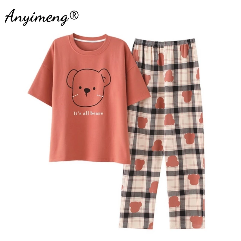 3XL 4XL 5XL Cotton Sleepwear Summer Spring Home Wear Cartoon Printing Plus Size Big Pajamas Fashion Cotton Sleepwear for Women