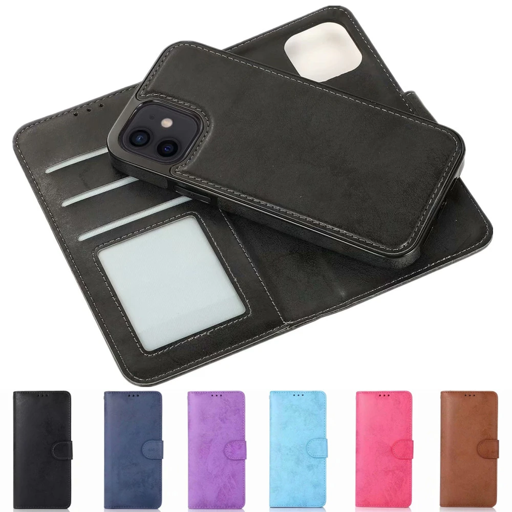 2in1 Detachable Leather Case for iPhone 13 12 Mini 11 Pro Max SE 2020 XR XS 6 7 8 Plus Luruxy Flip Wallet Magnetic Protect Cover