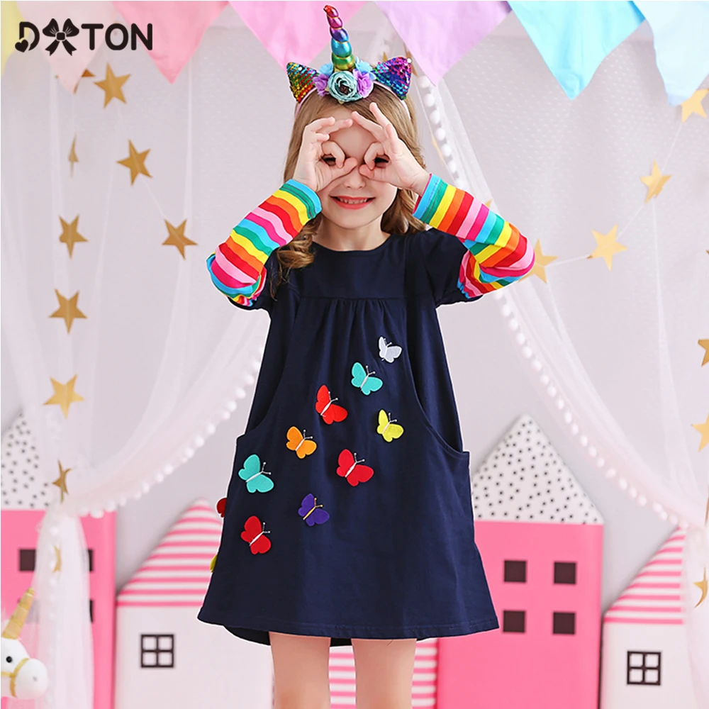 DXTON Christmas Girls Dresses Long Sleeve Baby Girls Winter Dresses Kids Cotton Clothing Casual Dresses for 2-8 Years Children