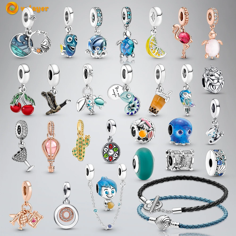 Volayer 925 Sterling Silver Beads Sea Turtle Starfish Murano Glass Ocean Charms fit Original Pandora Bracelets Women Jewelry