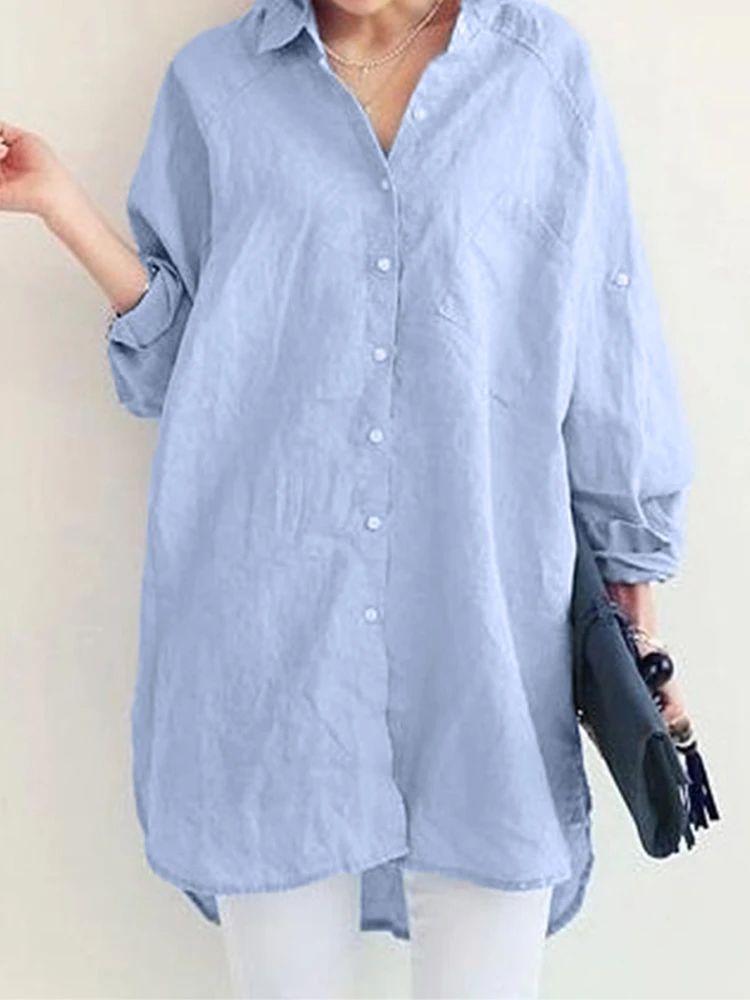 2021 ZANZEA Women's Blouse  Stylish Button Shirts Casual Long Sleeve Blusas Female Lapel Solid Tunic  Baggy Chemise